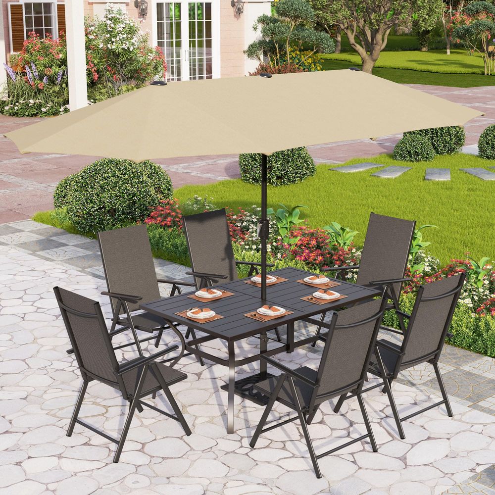 Outdoor Furniture Umbrella - 7 Piece Patio Dining Furniture Set