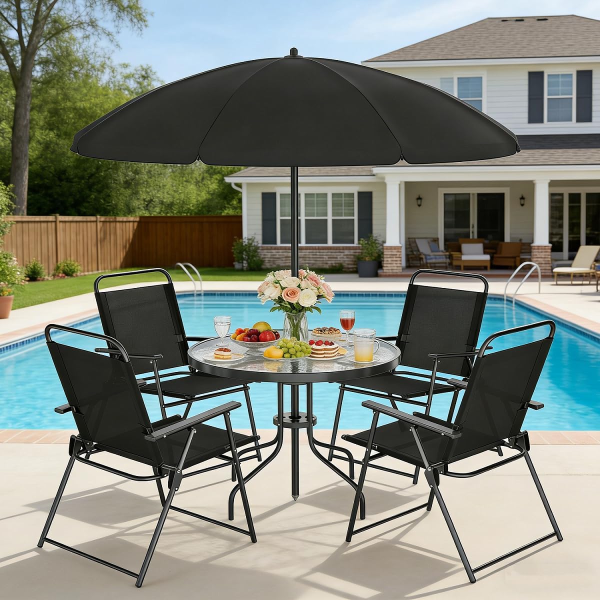 Outdoor Furniture Umbrella - 6-Piece Outdoor Patio Dining Set with