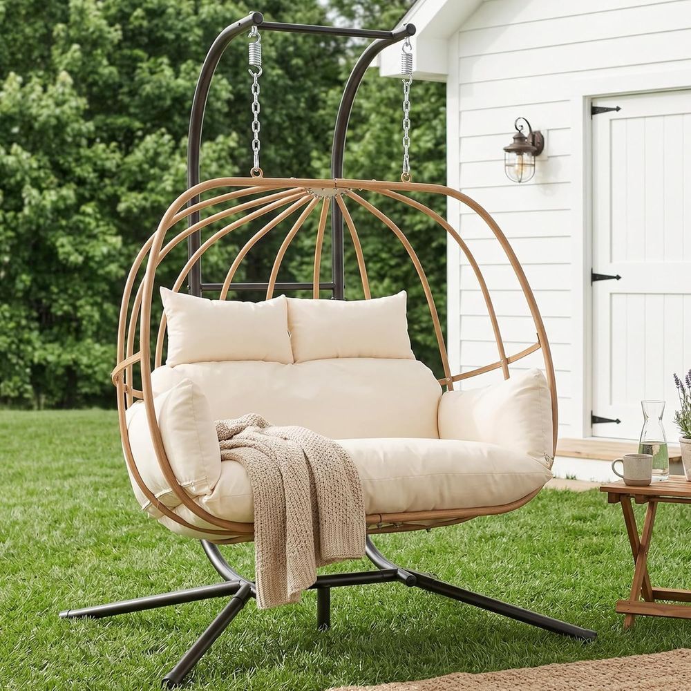 Hanging Egg Chair - All-Weather Outdoor Double Egg Swing Chair,