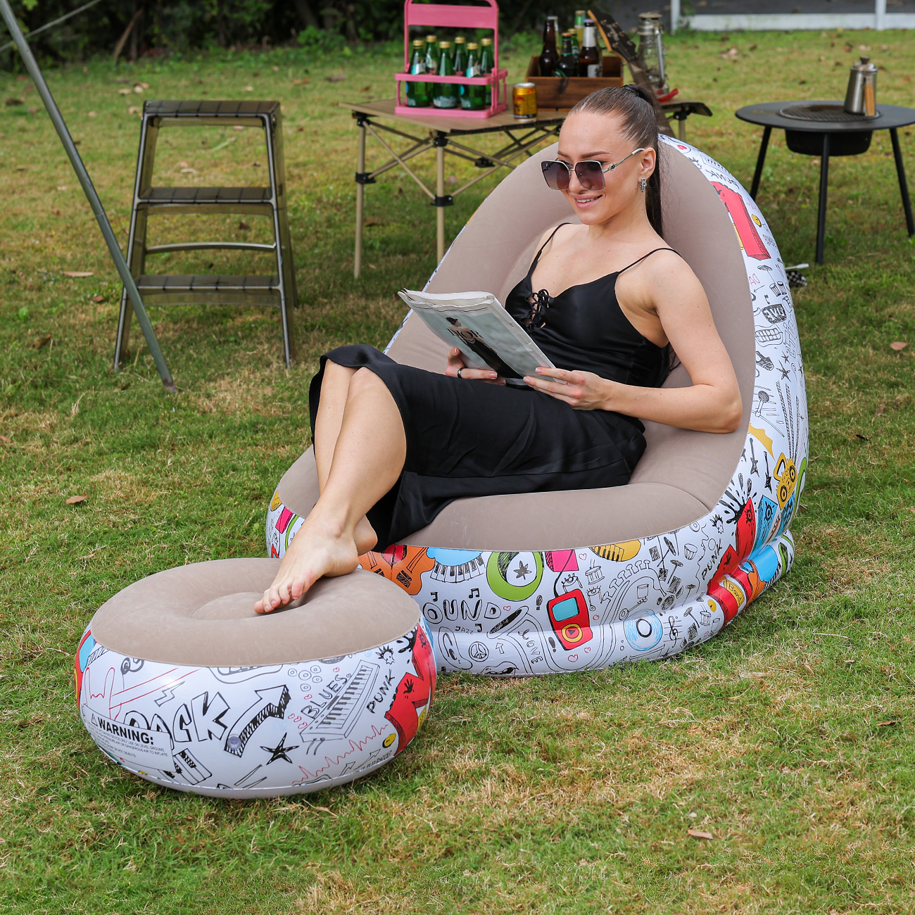 Outdoor Furniture Arhaus - 1PC Inflatable Lounger Chair with Ottoman,