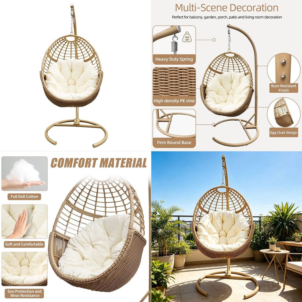 Hanging Egg Chair - Egg Chair with Stand Hanging Rattan
