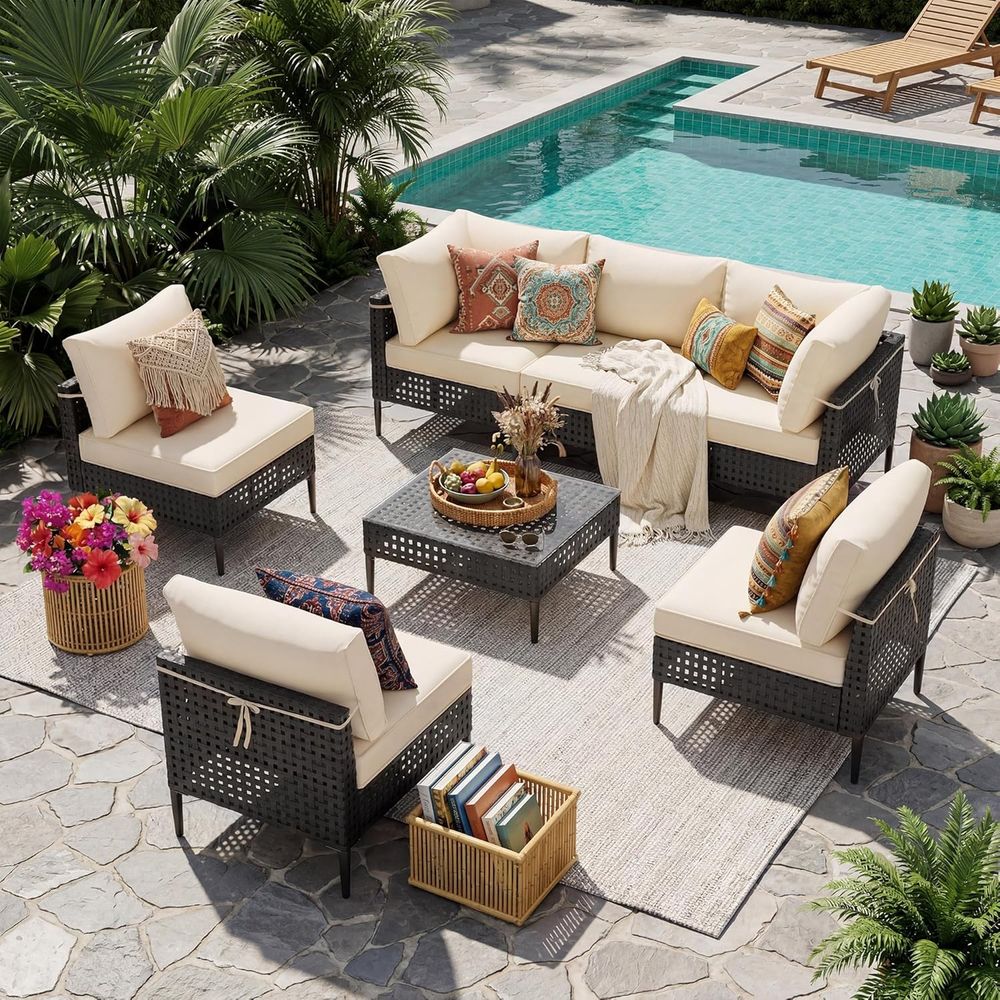 Outdoor Furniture Cafe - 7-Piece High-Leg Outdoor Sectional Patio Sofa