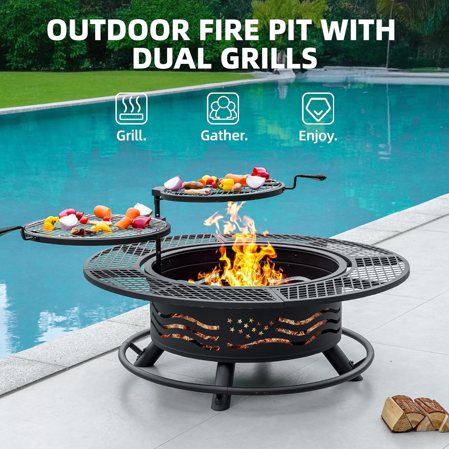 47 Inch Fire Pit with 2 Cookin - Fire Pit Bowl ulasan dan harga