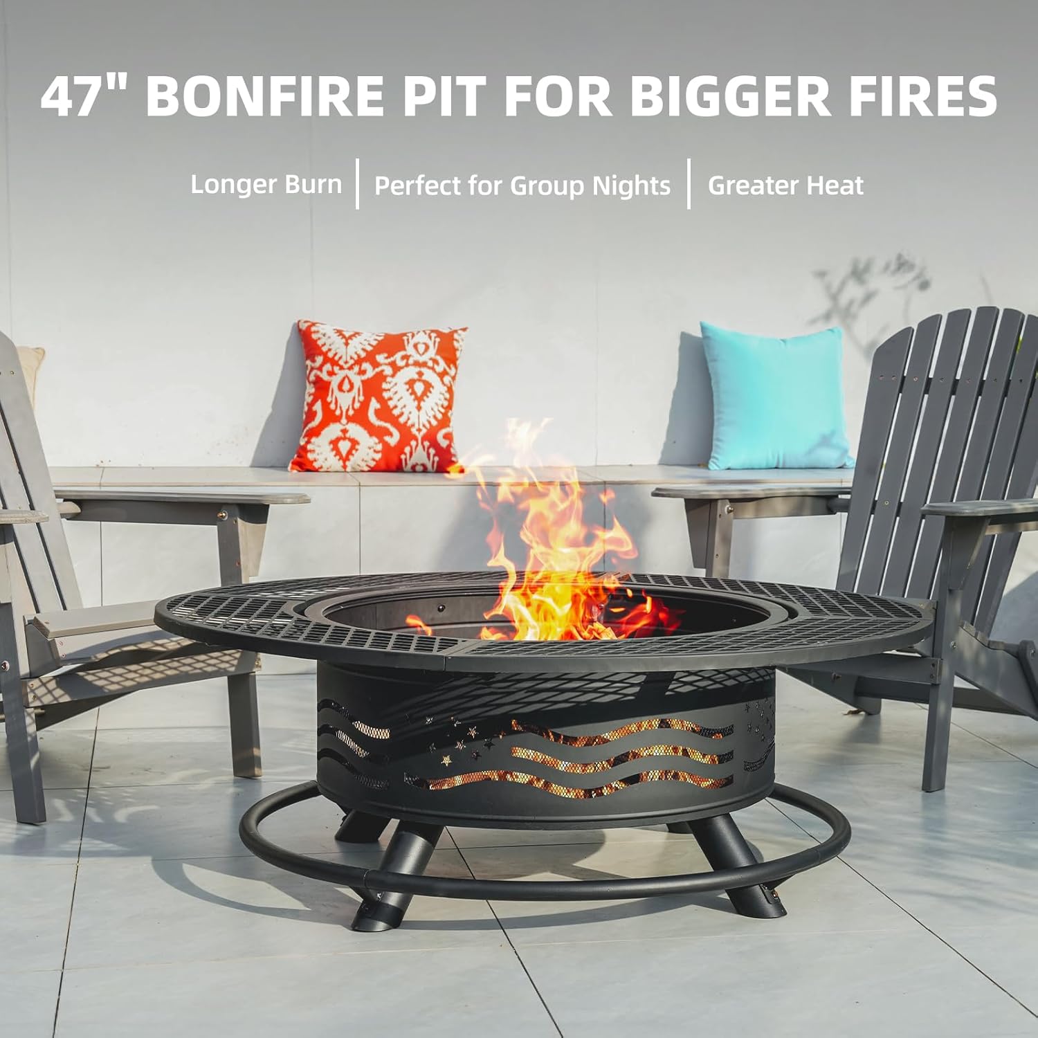 47 Inch Fire Pit with 2 Cookin - Fire Pit Bowl ulasan dan harga