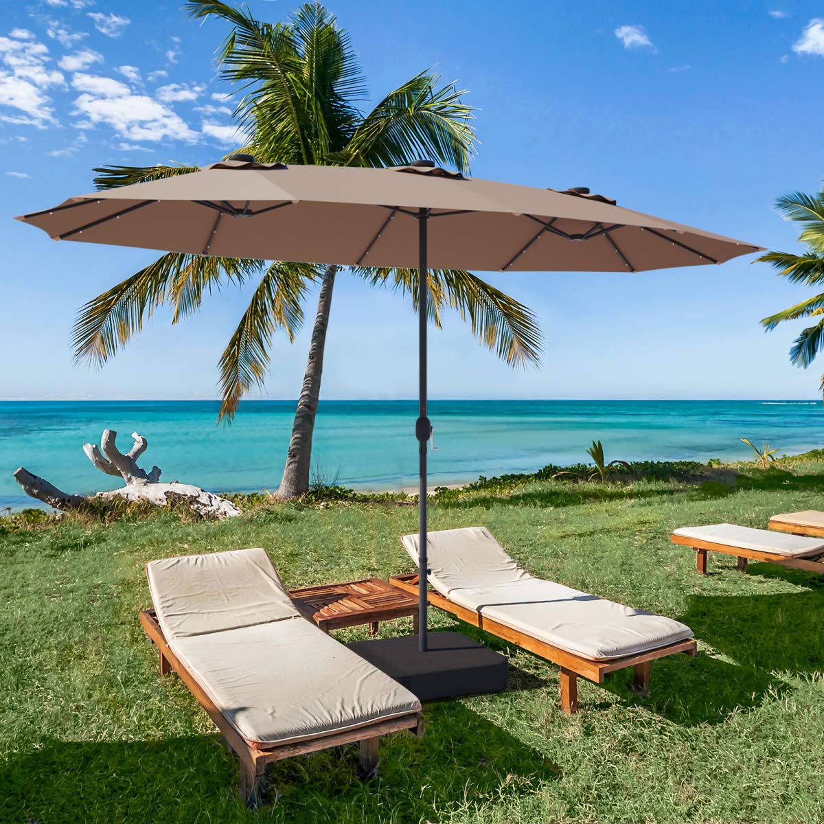 15 Ft Solar Patio Umbrella wit - Outdoor Furniture Umbrella ulasan dan harga