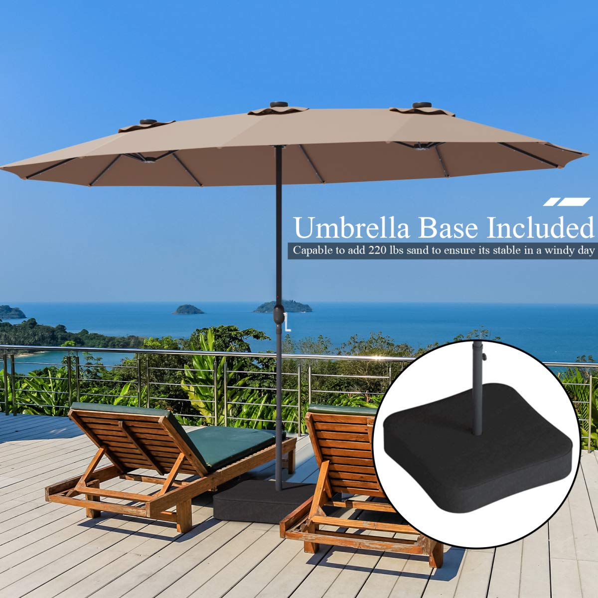 15 Ft Solar Patio Umbrella wit - Outdoor Furniture Umbrella ulasan dan harga