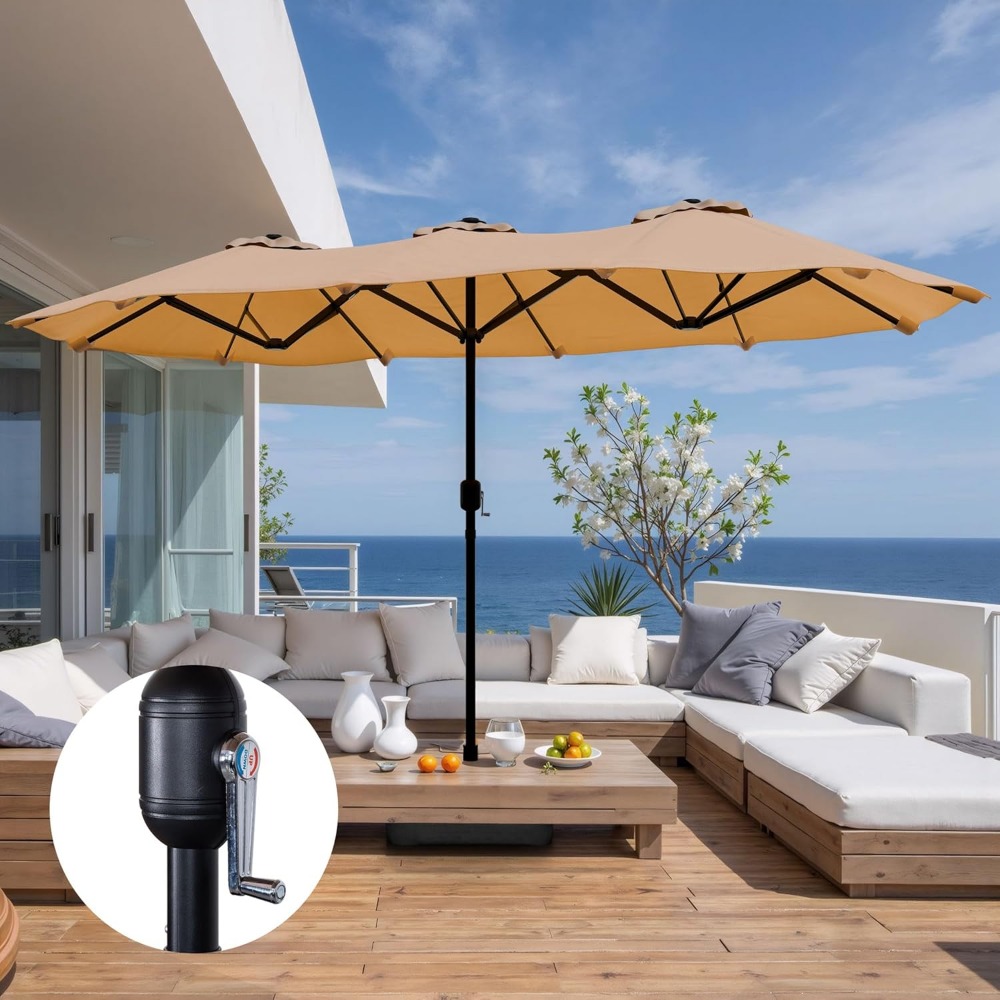 16FT Large Patio Umbrella with - Outdoor Furniture Umbrella ulasan dan harga