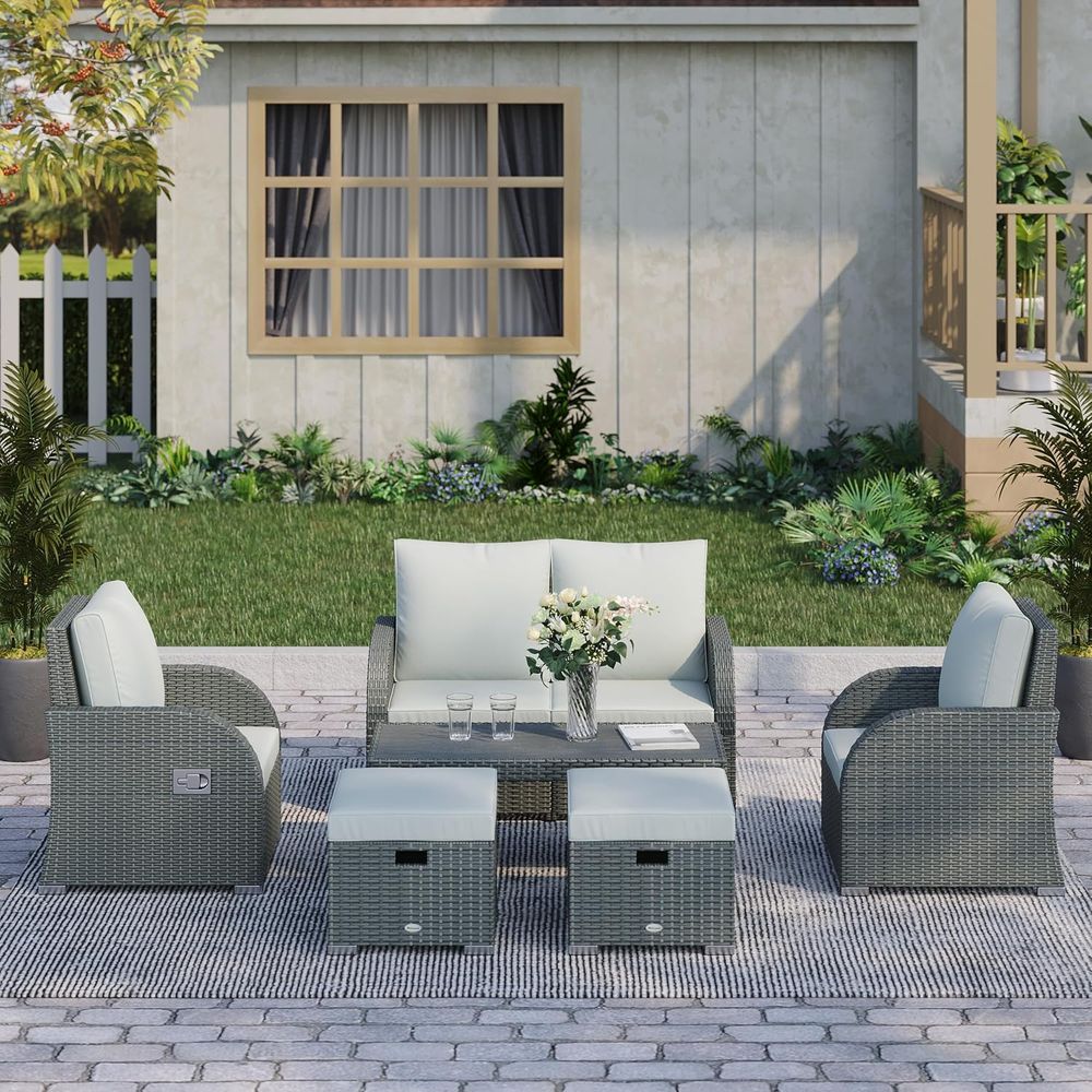 6-Piece Outdoor Wicker Patio F - Outdoor Furniture Recliner Set ulasan dan harga
