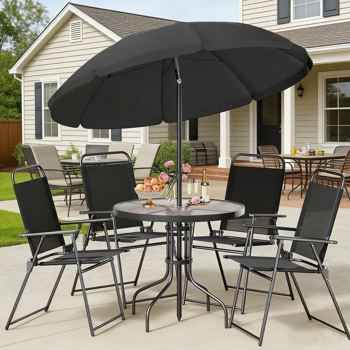 6-Piece Outdoor Patio Dining S - Outdoor Furniture Umbrella ulasan dan harga
