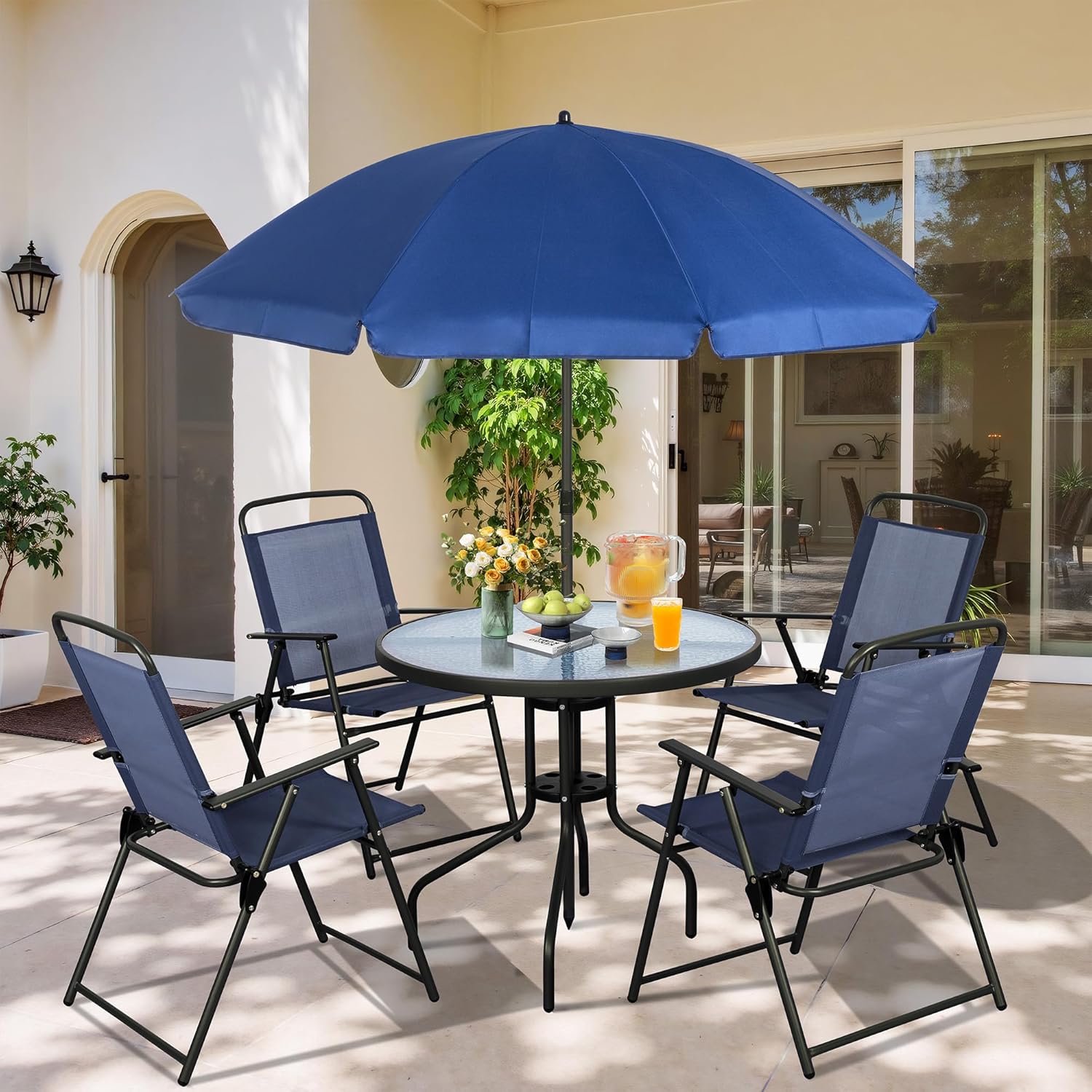 6 Pieces Folding Patio Dining  - Outdoor Furniture Umbrella ulasan dan harga