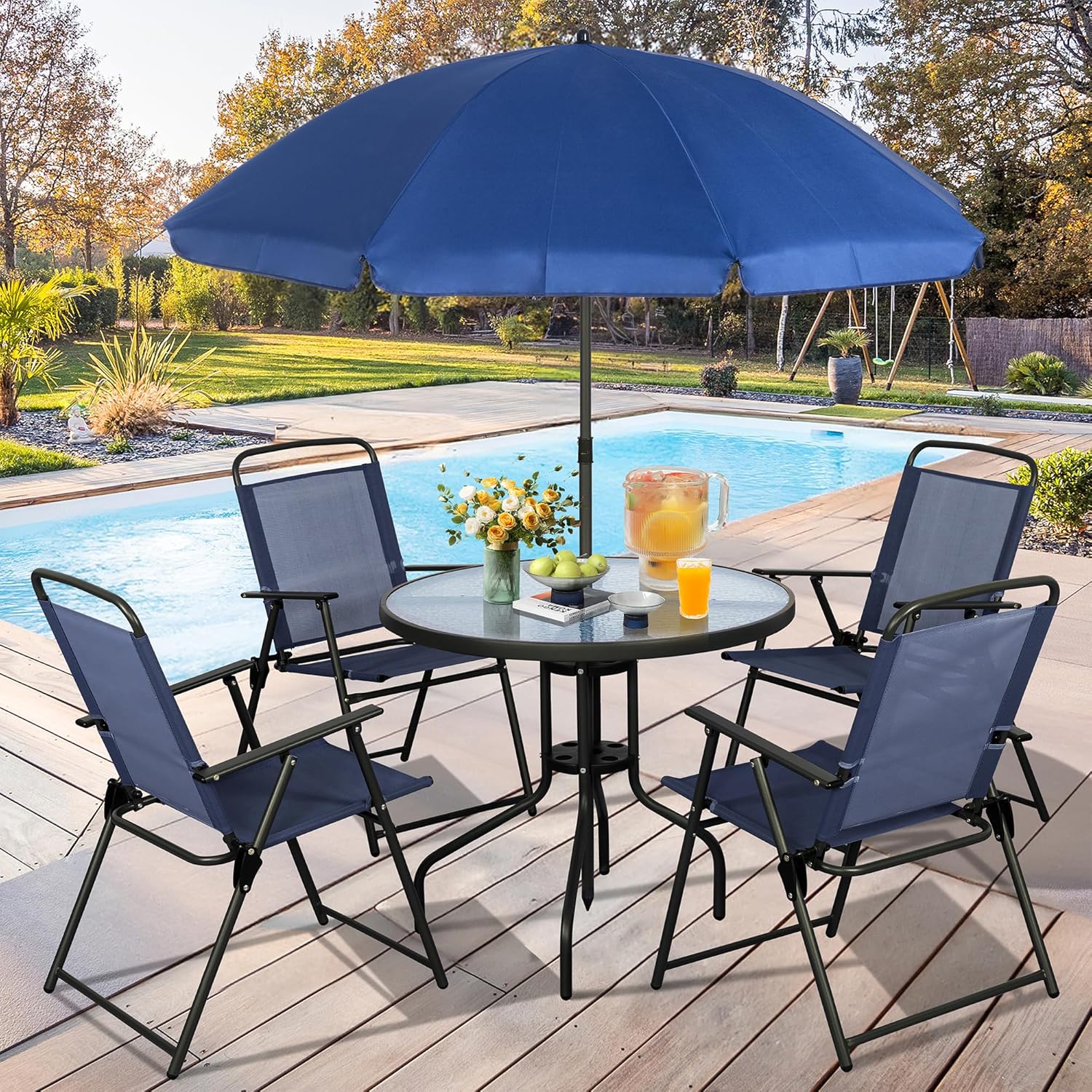 6 Pieces Folding Patio Dining  - Outdoor Furniture Umbrella ulasan dan harga