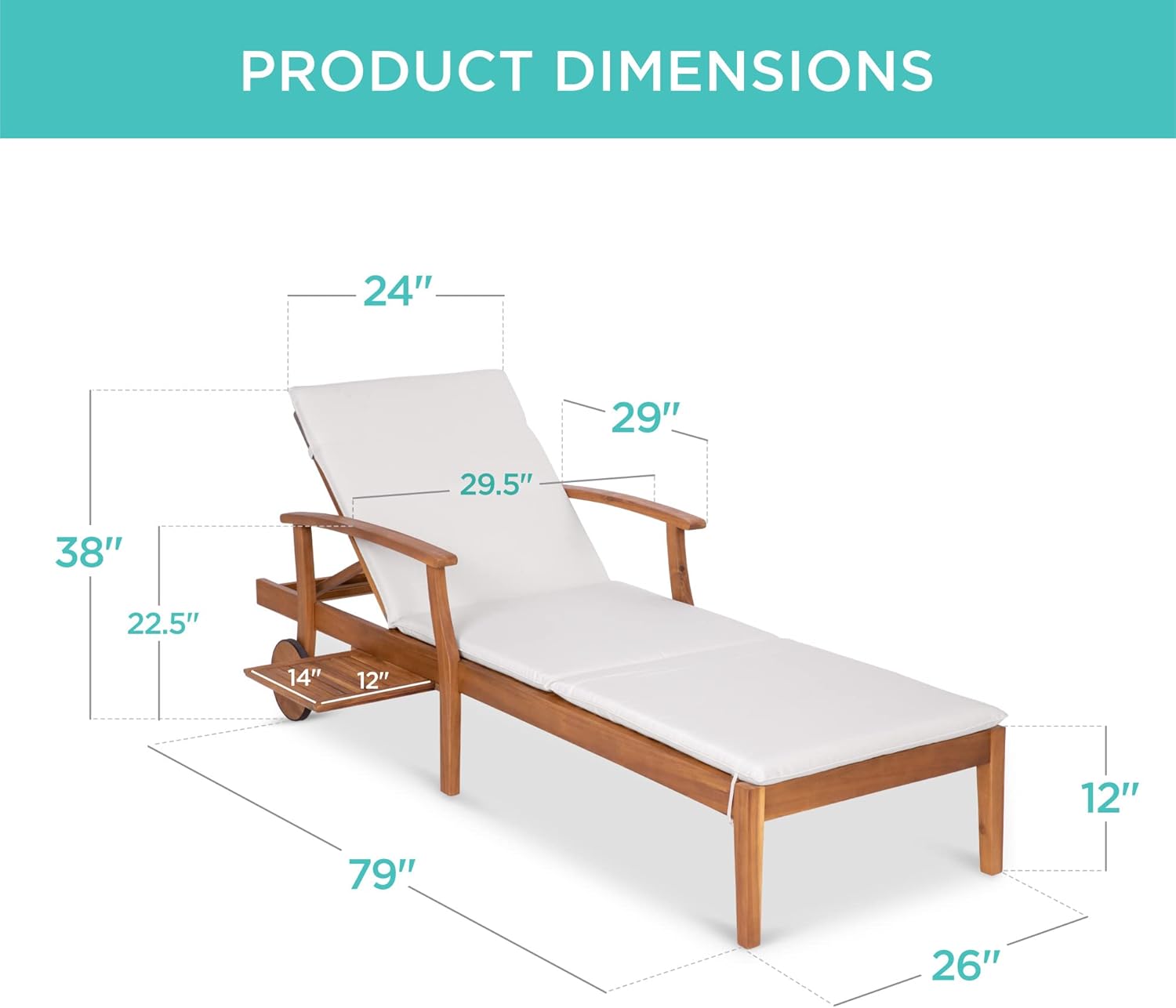 79x26in Acacia Wood Chaise Lou - Outdoor Furniture Without Cushions ulasan dan harga