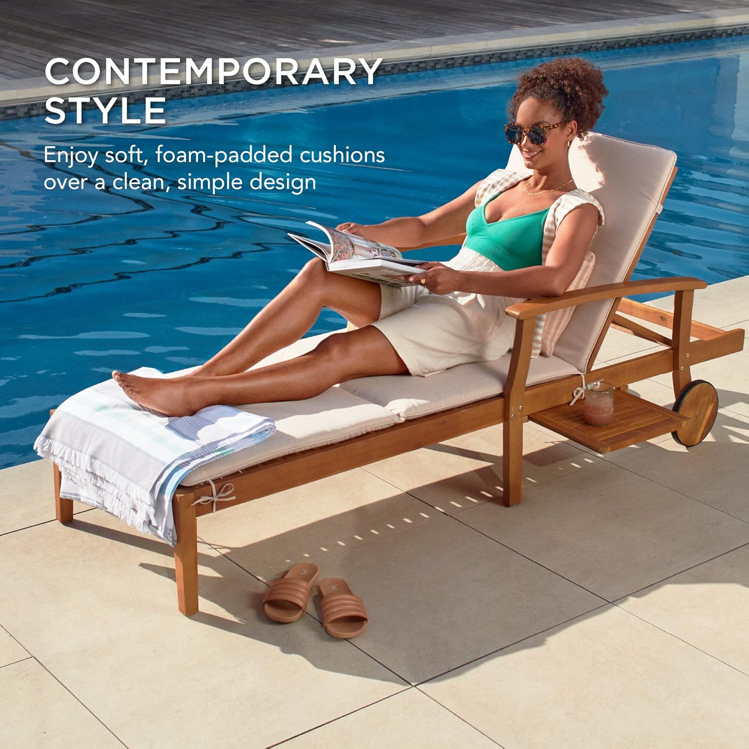79x26in Acacia Wood Chaise Lou - Outdoor Furniture Without Cushions ulasan dan harga