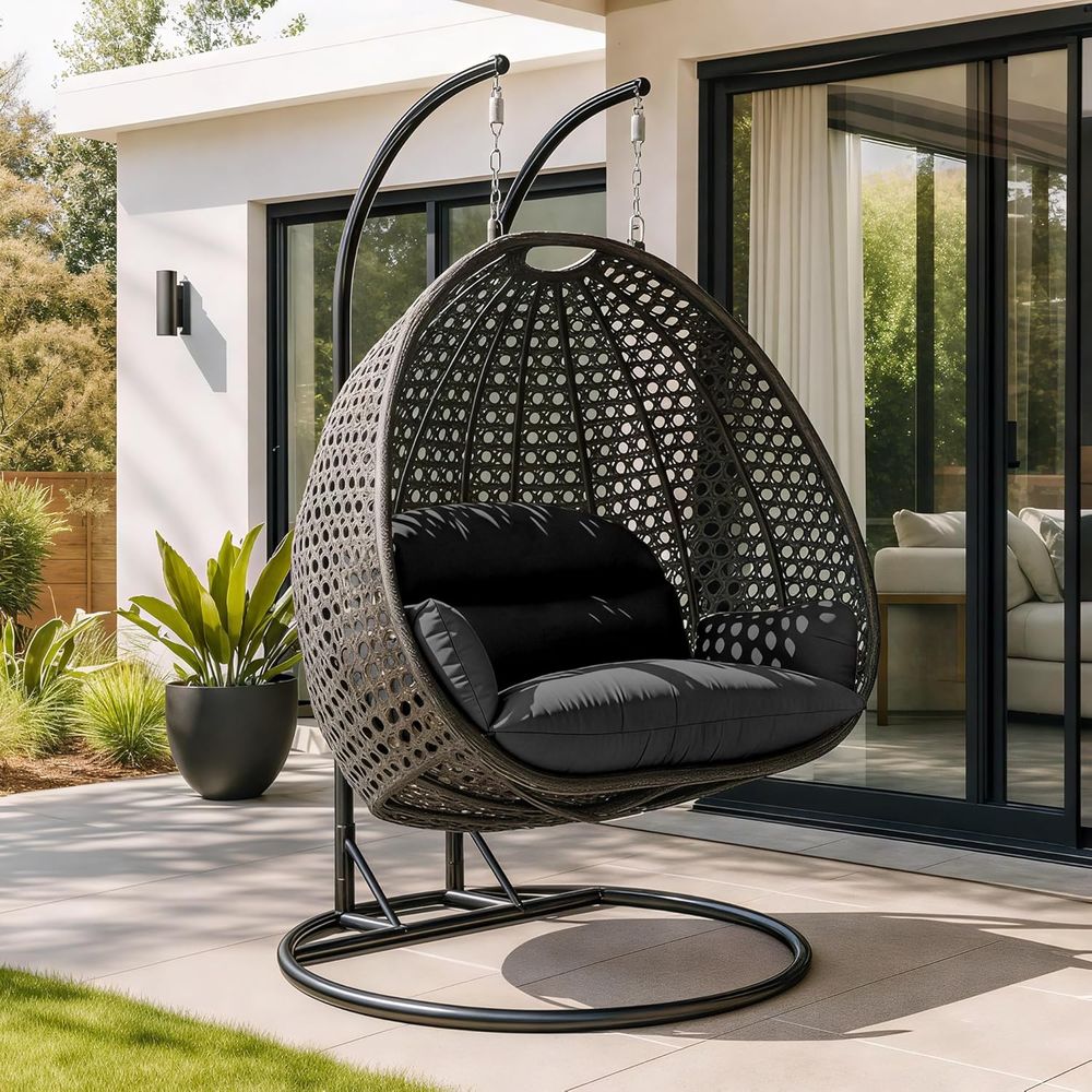 Black 2-Person Wicker Hanging  - Hanging Egg Chair ulasan dan harga