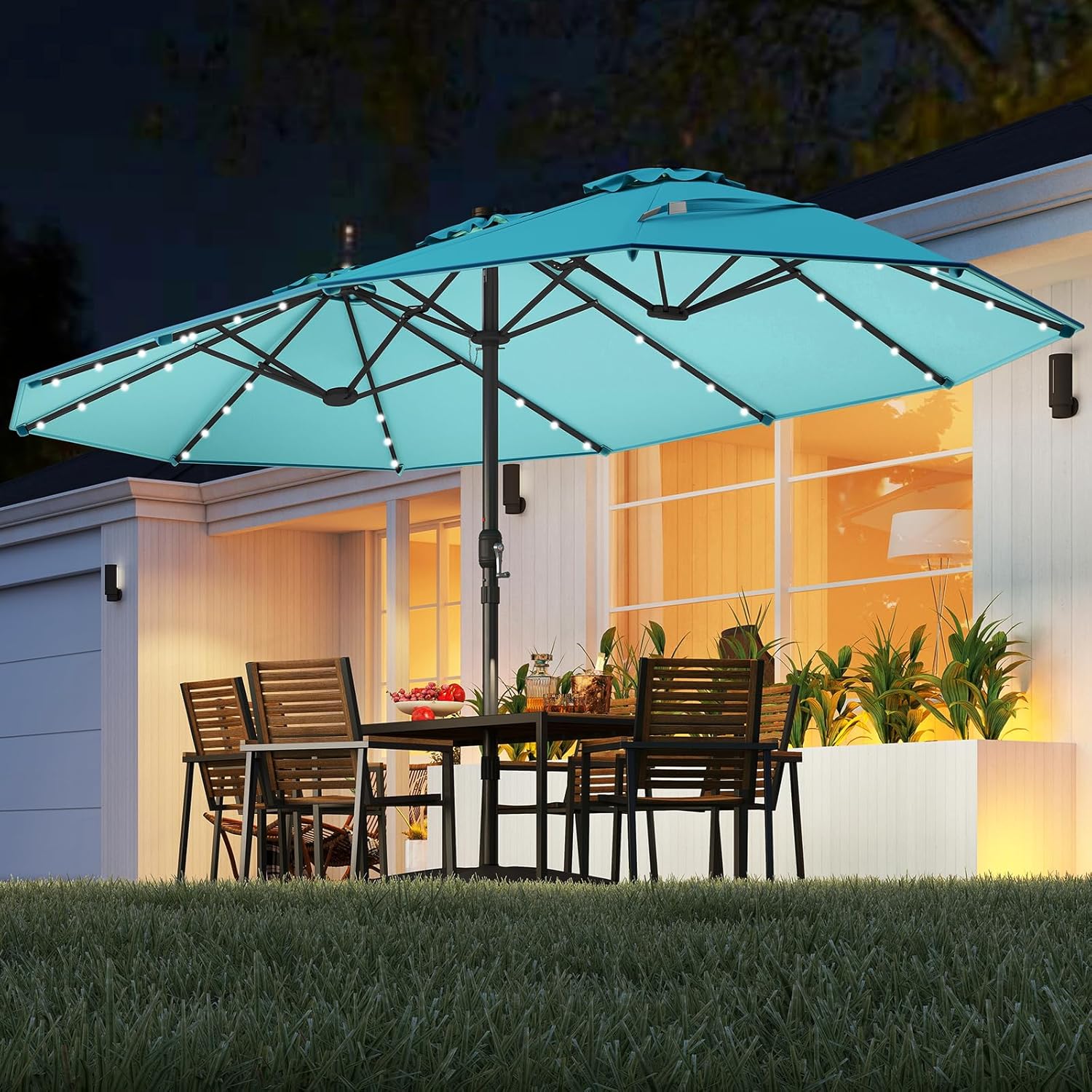 15FT Double-Sided Solar Patio  - Outdoor Furniture Umbrella ulasan dan harga