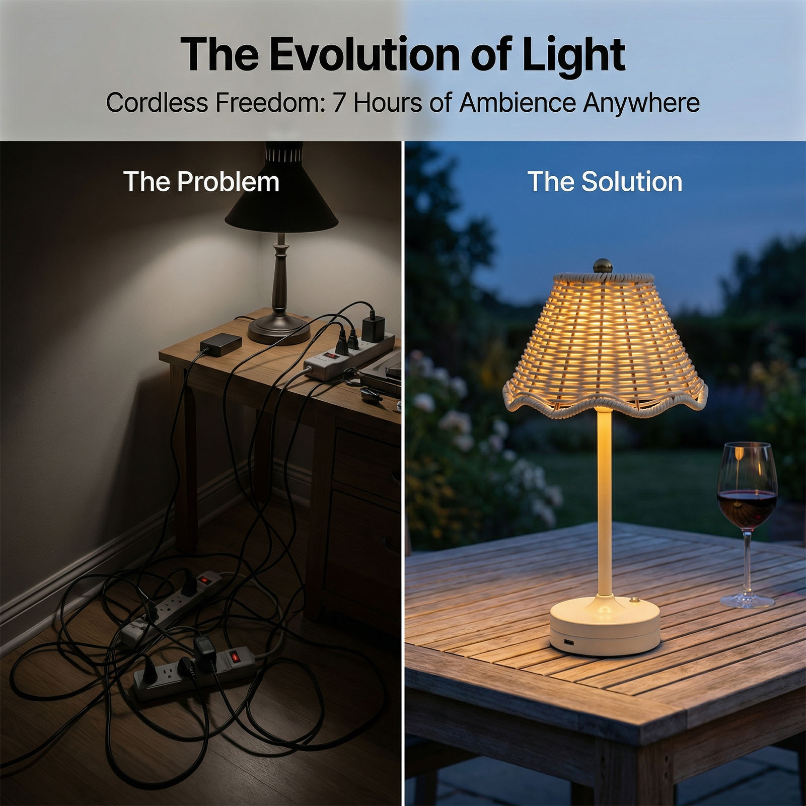 LED Vintage Rattan Table Lamp  - Outdoor Furniture Cafe ulasan dan harga