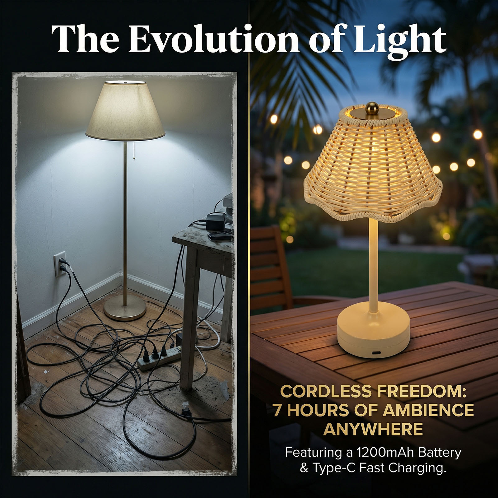 LED Vintage Rattan Table Lamp  - Outdoor Furniture Cafe ulasan dan harga