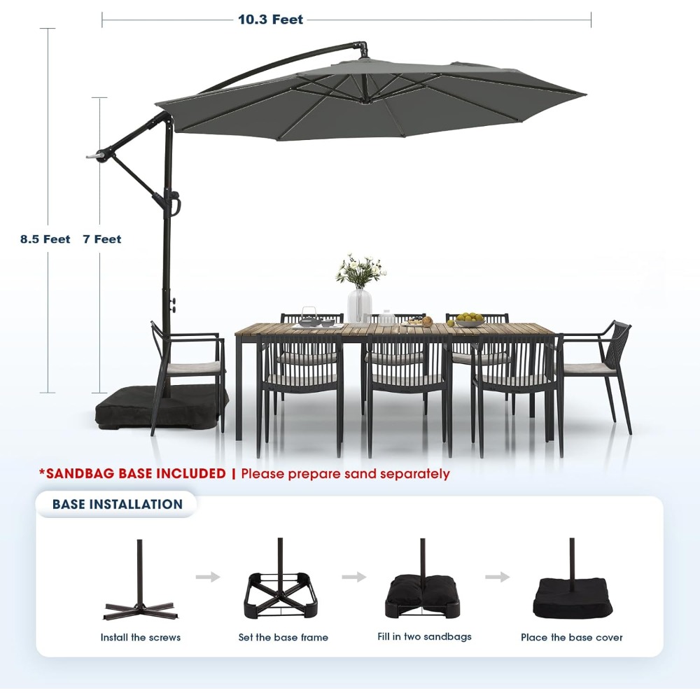 10ft Patio Umbrella with Base  - Outdoor Furniture Umbrella ulasan dan harga